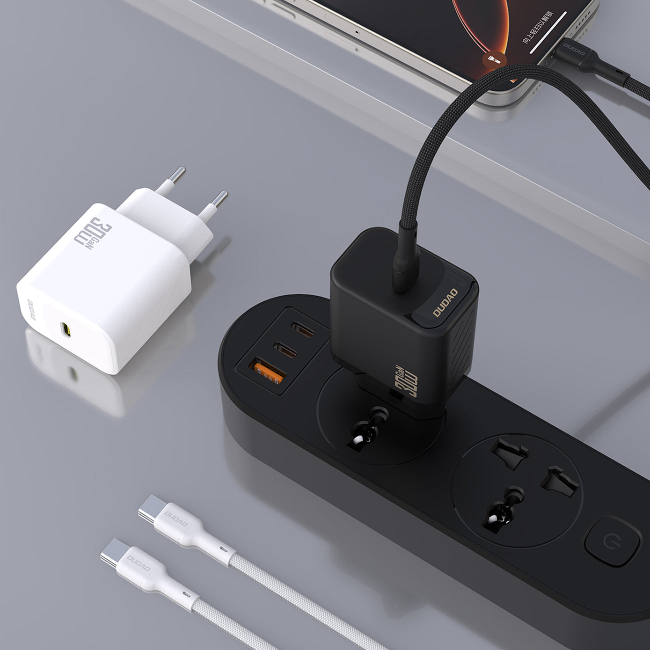 Dudao sieninis įkroviklis A27PCEU PD 30W GaN USB-C su USB-C laidu - baltas