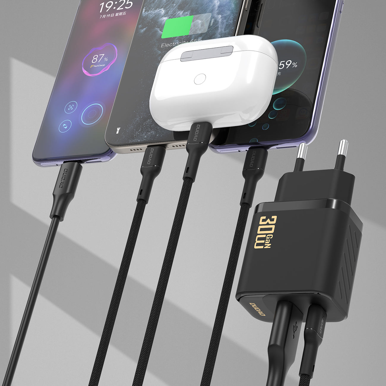 Dudao sieninis įkroviklis A27TCEU PD 30W GaN USB-A USB-C su USB-C laidu - juodas