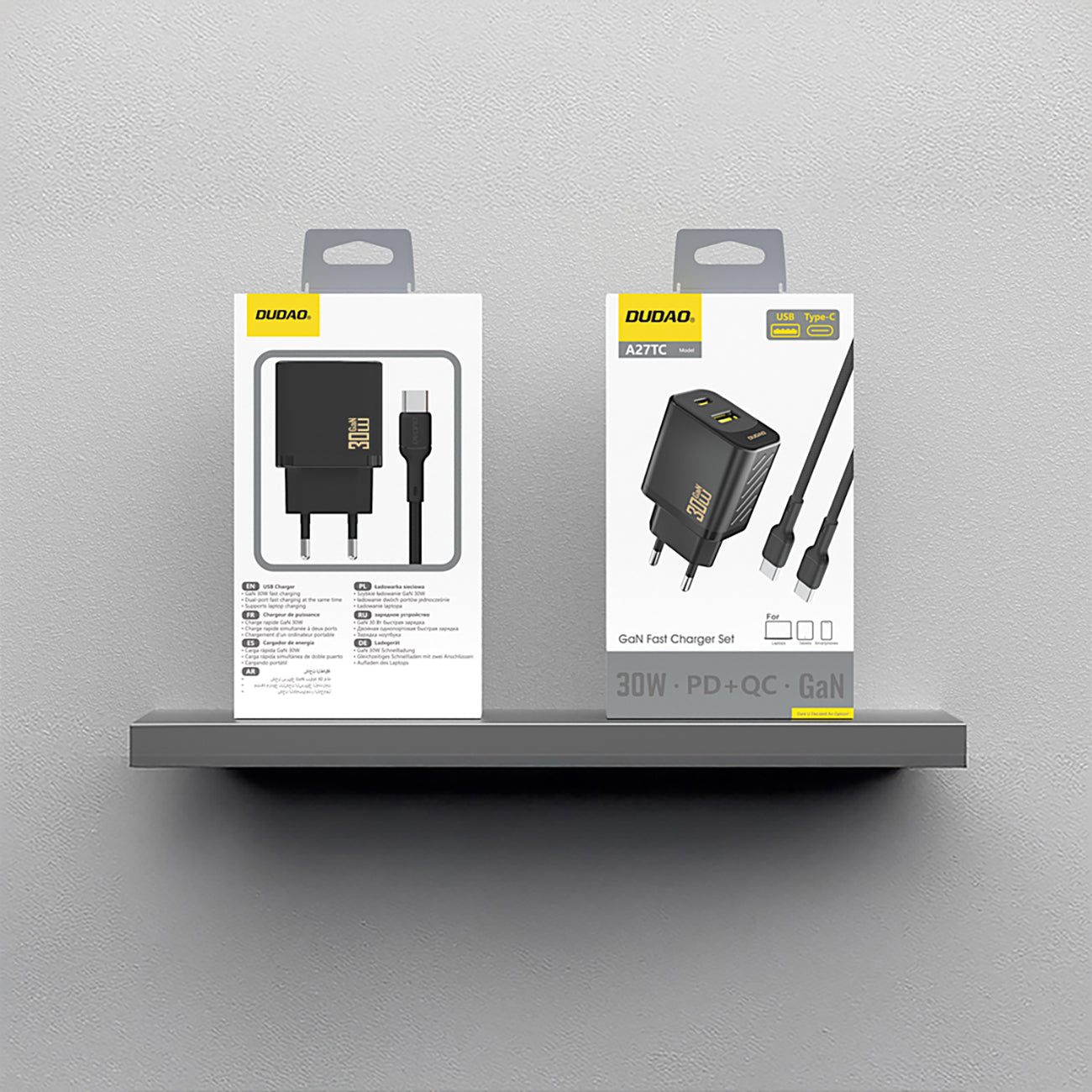 Dudao sieninis įkroviklis A27TCEU PD 30W GaN USB-A USB-C su USB-C laidu - juodas