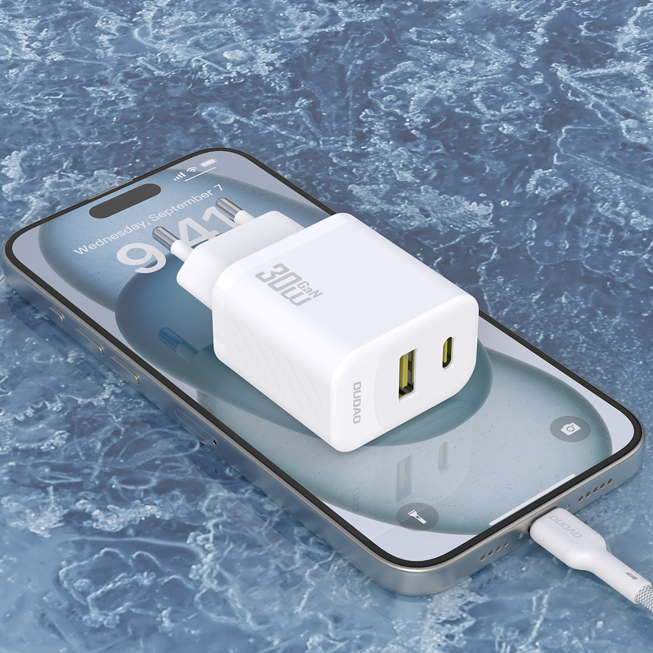 Dudao sieninis įkroviklis A27TCEU PD 30W GaN USB-A USB-C su USB-C laidu - baltas