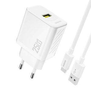 Dudao sieninis įkroviklis A27STEU 25W GaN USB-A su USB-A - USB-C laidu - baltas