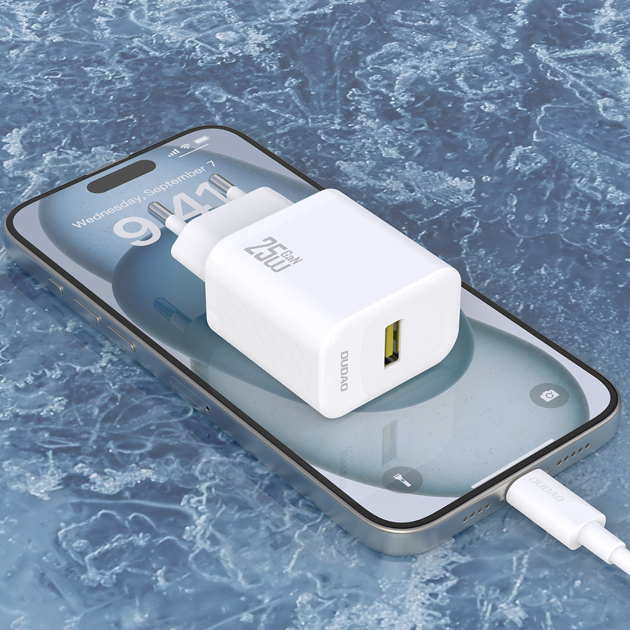 Dudao sieninis įkroviklis A27STEU 25W GaN USB-A su USB-A - USB-C laidu - baltas
