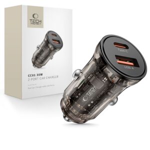 Tech-Protect automobilinis įkroviklis CC01 30W 2 jungčių USB-A / USB-C - juodas
