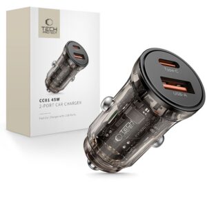 Tech-Protect automobilinis įkroviklis CC01 45W 2 jungčių USB-A / USB-C - juodas