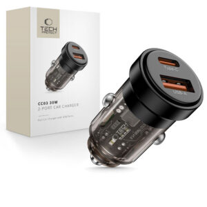 Tech-Protect automobilinis įkroviklis CC03 30W 2 jungčių USB-A / USB-C - juodas