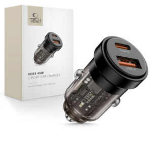 Tech-Protect automobilinis įkroviklis CC03 45W 2 jungčių USB-A / USB-C - juodas