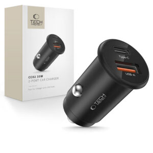 Tech-Protect automobilinis įkroviklis CC02 35W 2 jungčių USB-C / USB-A - juodas