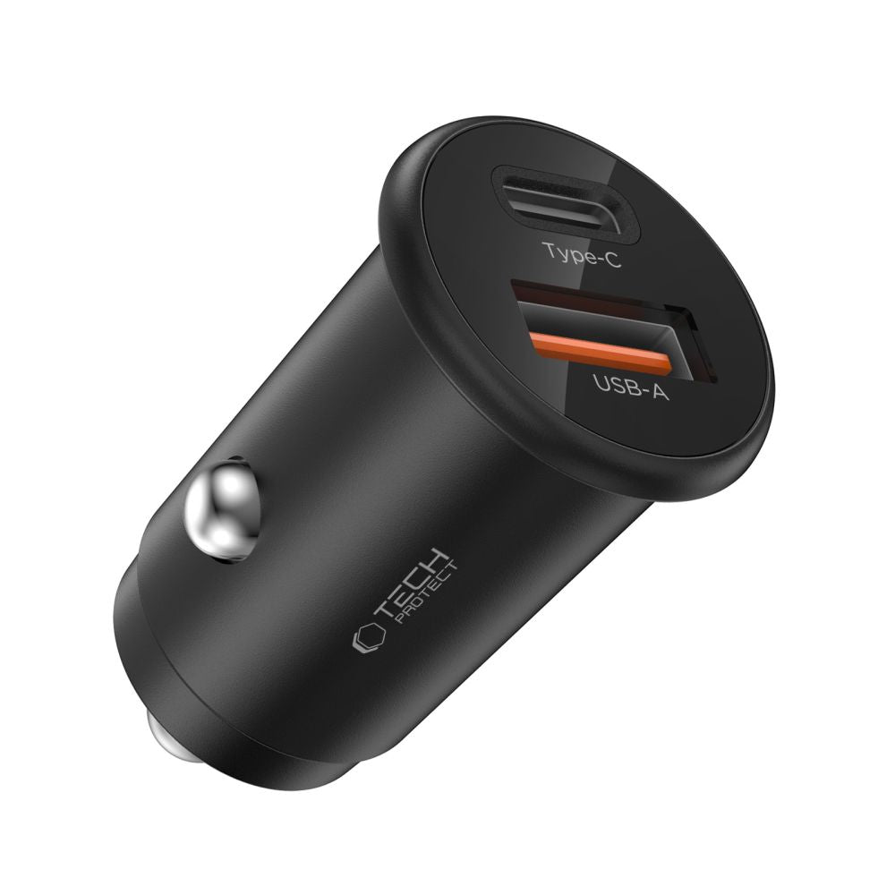 Tech-Protect automobilinis įkroviklis CC02 35W 2 jungčių USB-C / USB-A - juodas