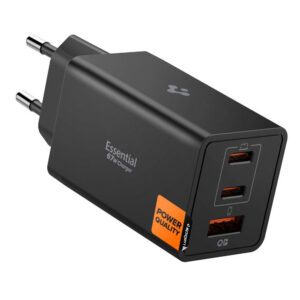 Spigen įkroviklis Essential EE673EU 3-port 2xUSB-C 1xUSB-A 67W - juodas