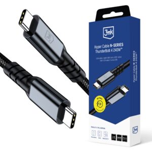 3mk Hyper Laidas N-SERIES Thunderbolt 4 USB-C / USB-C 1m 48V/5A 40Gb/s 240W 8K60Hz - juodas