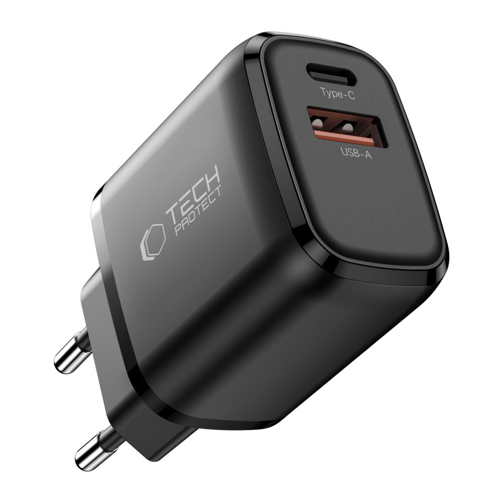 Tech-Protect sieninis įkroviklis NCA45W-GAN 2-Port USB-C / USB-A 45W - juodas