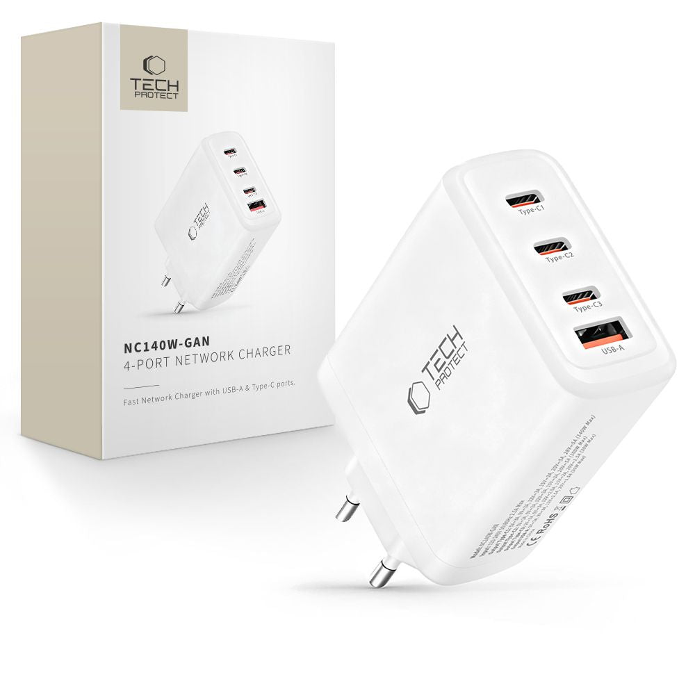 Tech-Protect sieninis įkroviklis NC140W-GAN 4-Port 140W - baltas
