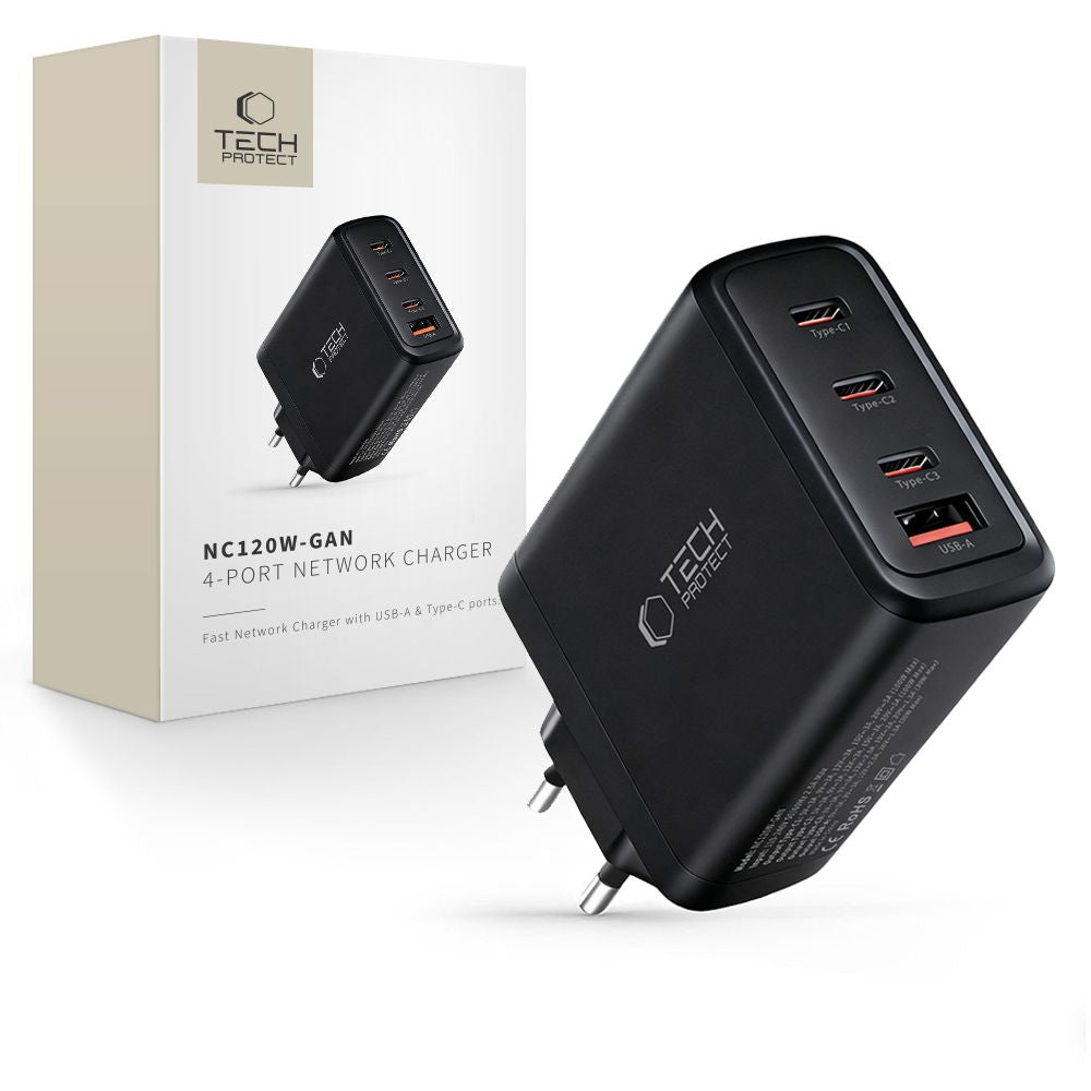 Tech-Protect sieninis įkroviklis NC120W-GAN 4-Port 120W - juodas