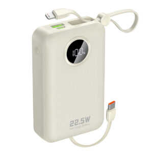 Dudao K14+ išorinė baterija 20000mAh 22.5W USB-C / USB-A / integruoti Lightning ir USB-C laidai - balta