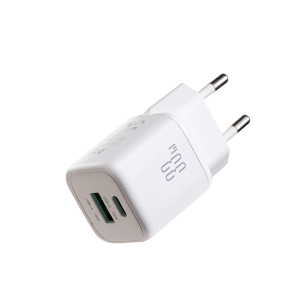Joyroom JR-TG7 33W USB-A + USB-C Sieninis įkroviklis su 60W USB-C iki USB-C 1m kabeliu - baltas