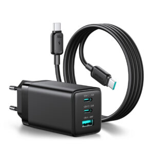 Joyroom JR-TG10 65W GaN 2x USB-C + USB-A sieninis įkroviklis su 100W USB-C - USB-C 1,2 m laidas - juodas
