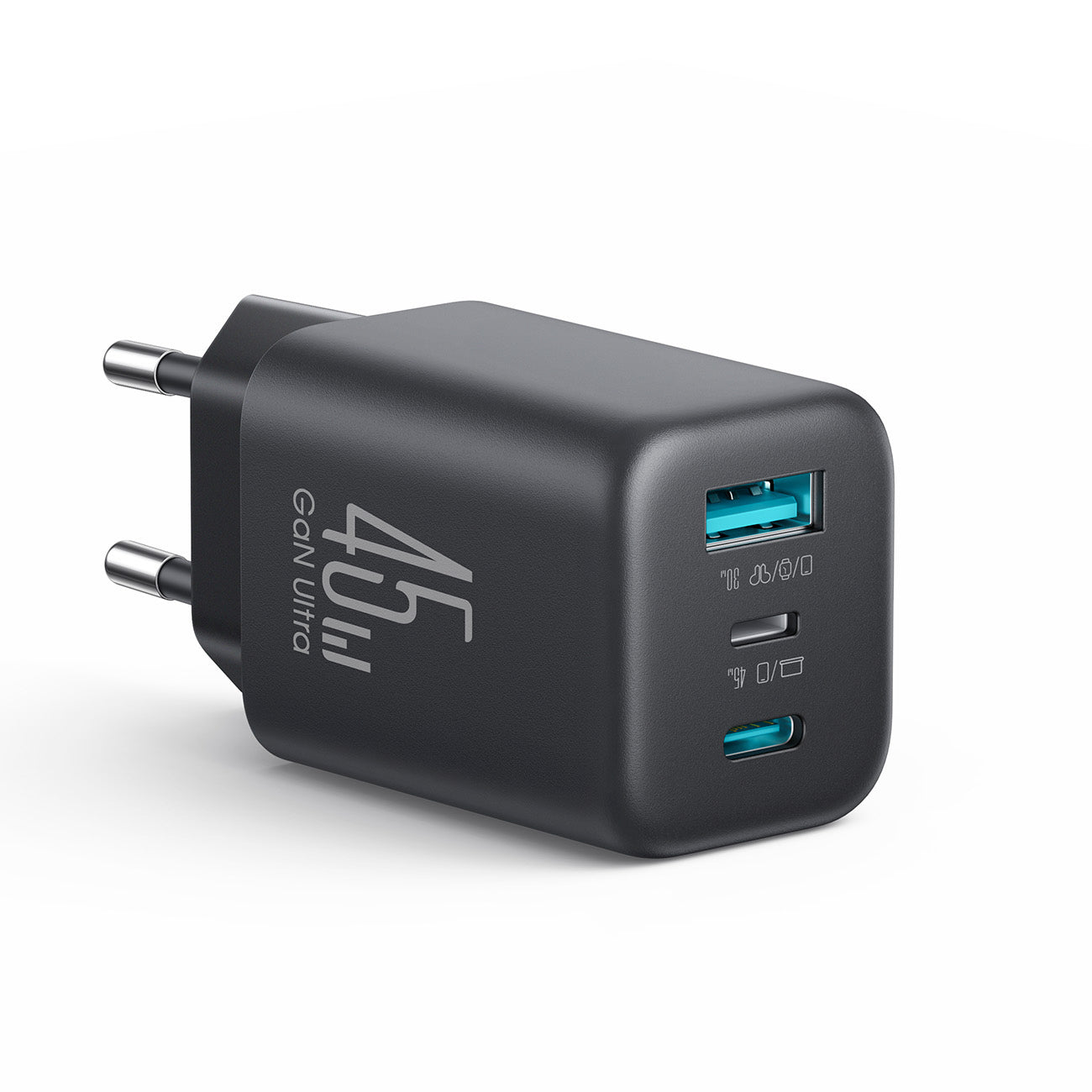 Joyroom JR-TO1 GaN 45 USB-C Lightning USB-A Sieninis įkroviklis - juodas