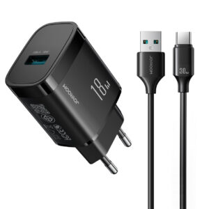 Joyroom JR-TF4 18W sieninis įkroviklis su 3A USB-A - USB-C 1m laidu - juodas