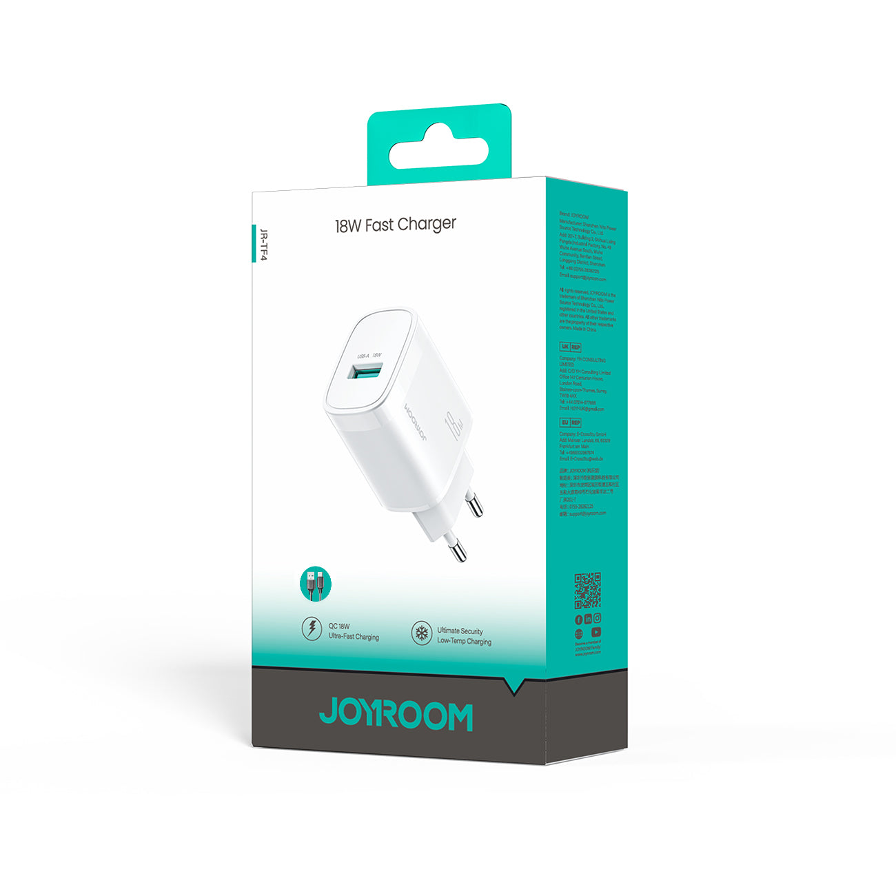 Joyroom JR-TF4 18W USB-A Sieninis įkroviklis – baltas