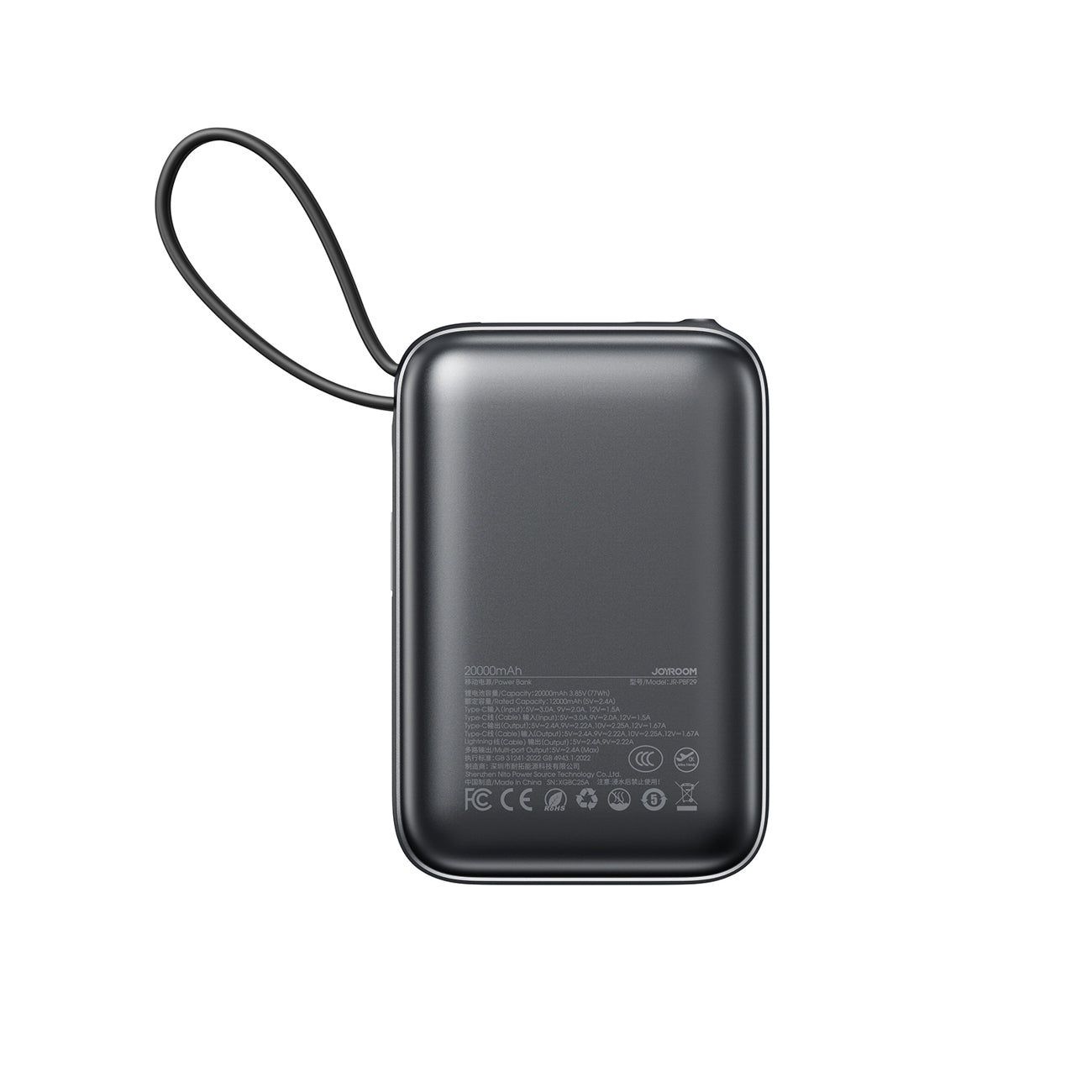 Joyroom JR-PBF29 išorinė baterija 20000mAh 22.5W su dvigubu laidu - juoda