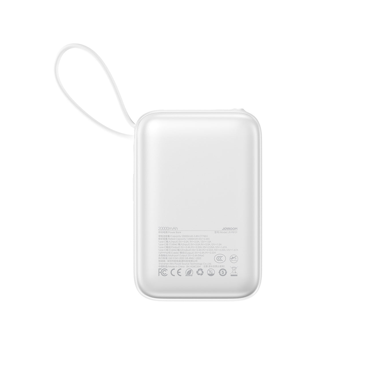 Joyroom JR-PBF29 išorinė baterija 20000mAh 22.5W su dvigubu laidu - balta