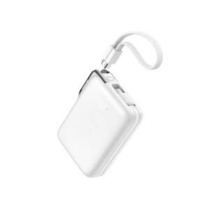 Joyroom JR-PBF27 Pro išorinė baterija 10000mAh 30W su integruotu USB-C laidu ir papildomu dvikrypčiu USB-C to Lightning laidu - balta