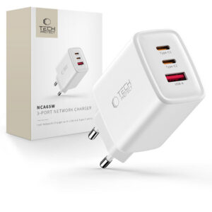 Tech-Protect NCA65W-GAN 3-Port 65W sieninis įkroviklis - baltas
