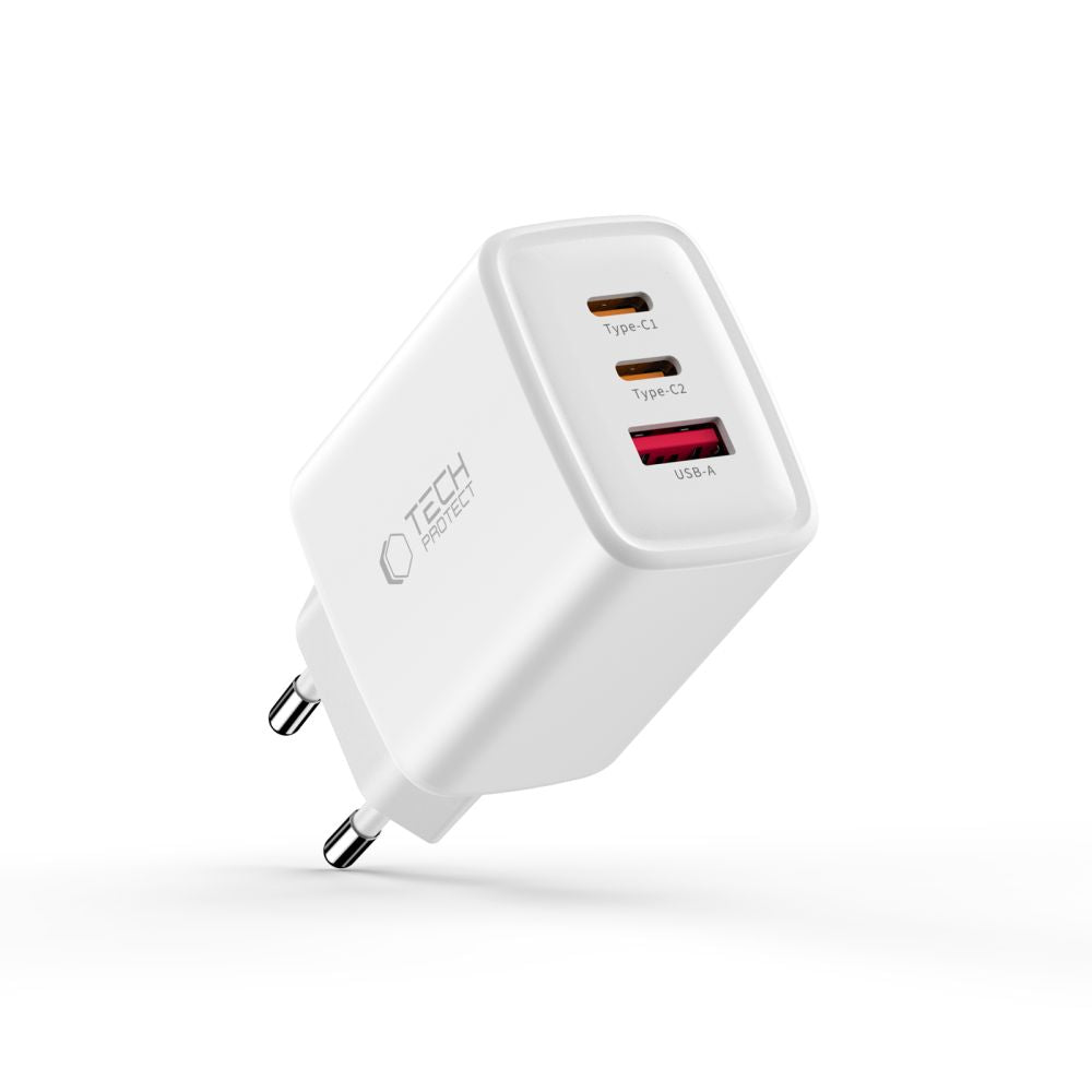 Tech-Protect NCA65W-GAN 3-Port 65W sieninis įkroviklis - baltas