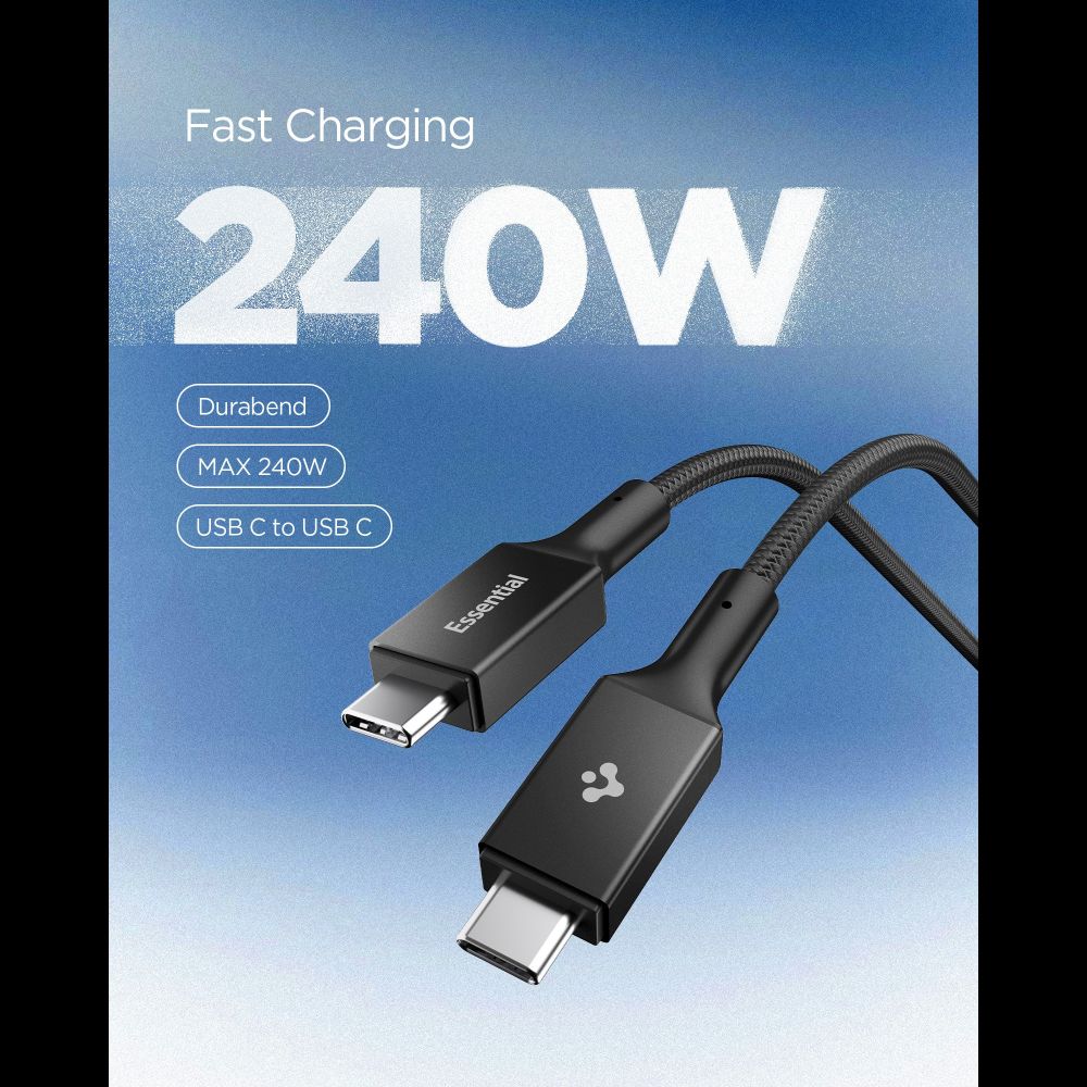 Spigen Essential Laidas EB24015CC USB-C / USB-C 240W 150cm - juodas