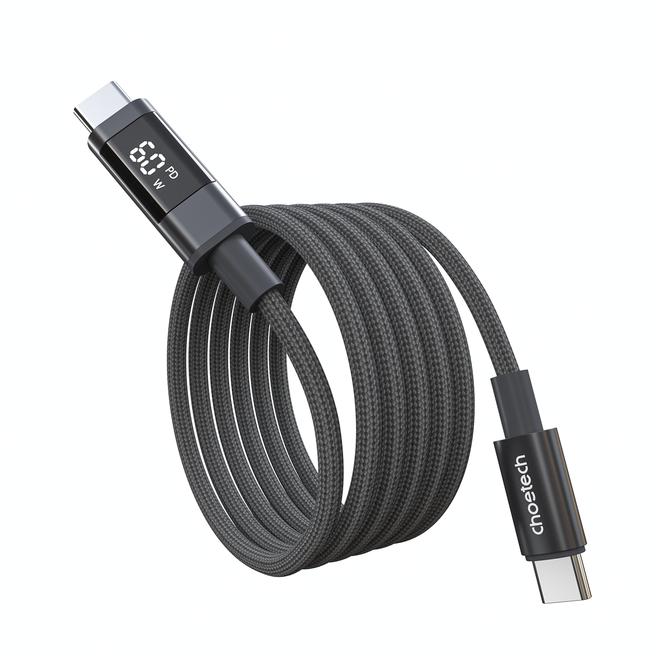 Choetech XCC-1068 __TK1__ 60__TK2__ USB-C - USB-C Kabelis su ekranu 1.2 m - juodas