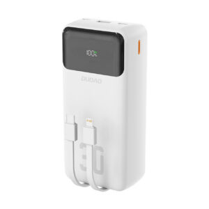 Dudao K15Max išorinė baterija 30000mAh PD 22.5W su USB-C ir Lightning laidais - balta