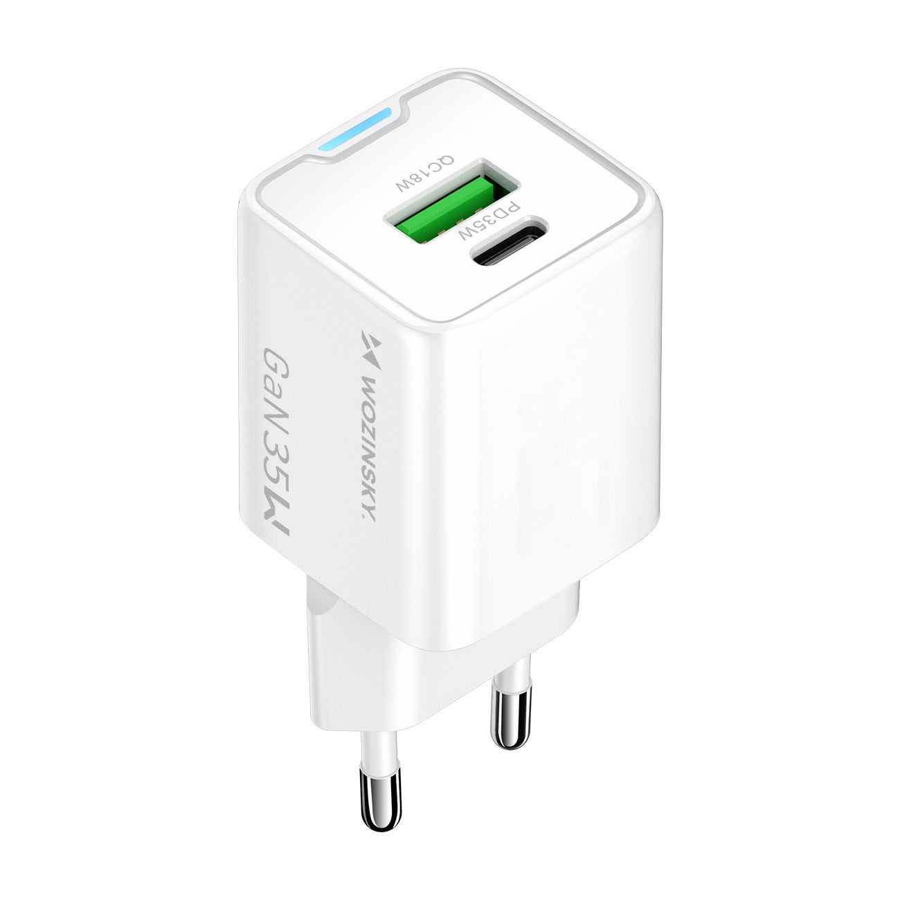 Wozinsky WWC-35W GaN USB-A + USB-C sieninis įkroviklis - baltas
