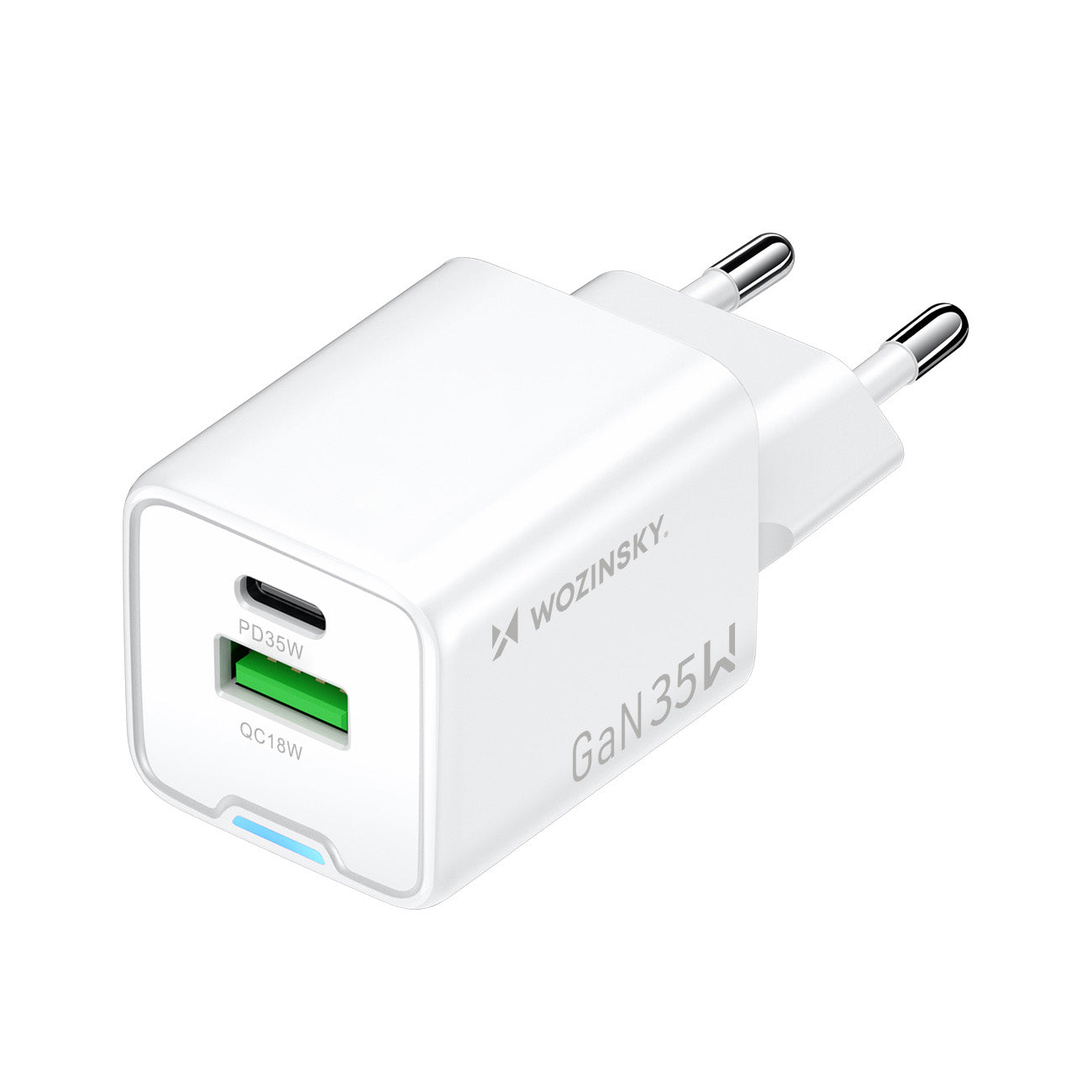 Wozinsky WWC-35W GaN USB-A + USB-C sieninis įkroviklis - baltas