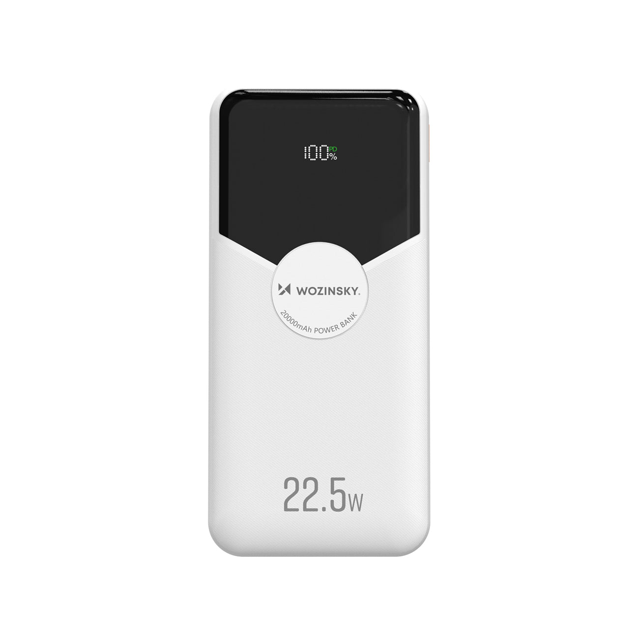 Wozinsky WFC-15W 20000mAh 22.5W PD20W PowerBank su integruotais Lightning ir USB-C kabeliais – Baltas