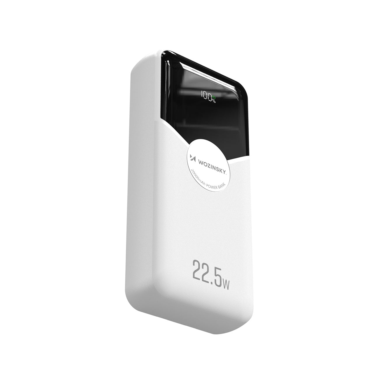 Wozinsky WFC-15W 20000mAh 22.5W PD20W PowerBank su integruotais Lightning ir USB-C kabeliais – Baltas