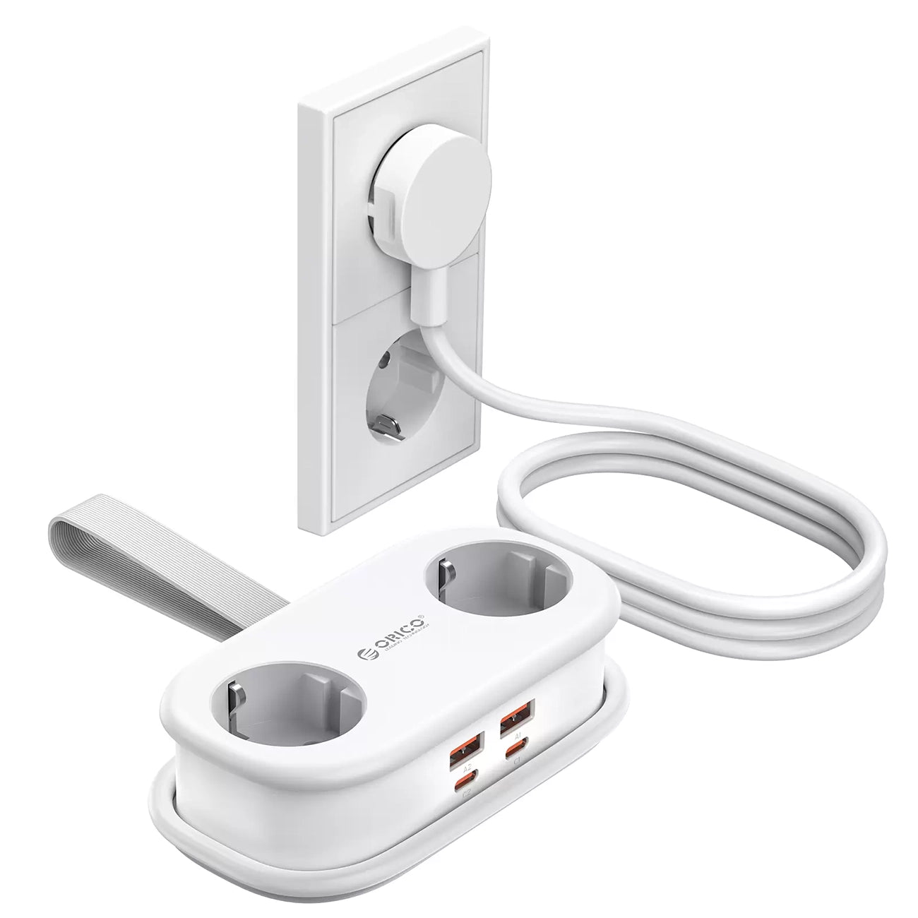 Orico AP3 65W GaN 6in1 maitinimo šakotuvė 2x AC + 2x USB-A + 2x USB-C - balta