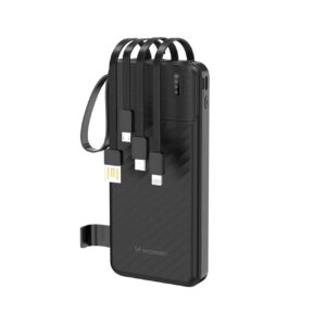 Wozinsky W11-B 10000mAh 10W Powerbank su integruotais kabeliais ir žibintuvėliu - Juoda