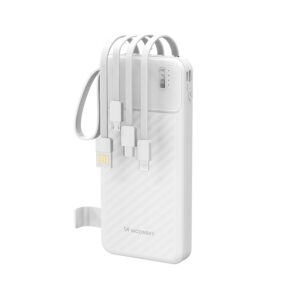 Wozinsky W11-W 10000mAh 10W Powerbank su integruotais kabeliais ir žibintuvėliu - Balta