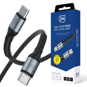 3mk Hyper Cable N-SERIES USB-C / USB-C 3m PD 3.0 QC 3.0 20V/3A 60W - juodas
