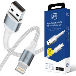 3mk Hyper Cable N-SERIES USB-A / Lightning 1m QC 3.0 5V/2.4A 12W - baltas
