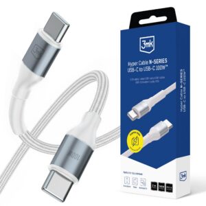 3mk Hyper Cable N-SERIES USB-C / USB-C 2m PD 3.0 QC 3.0 20V/5A 100W - baltas