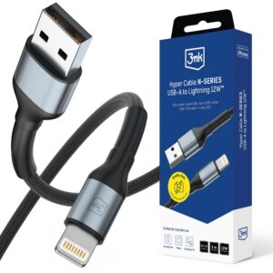 3mk Hyper Cable N-SERIES USB-A / Lightning 2m QC 3.0 5V/2.4A 12W - juodas