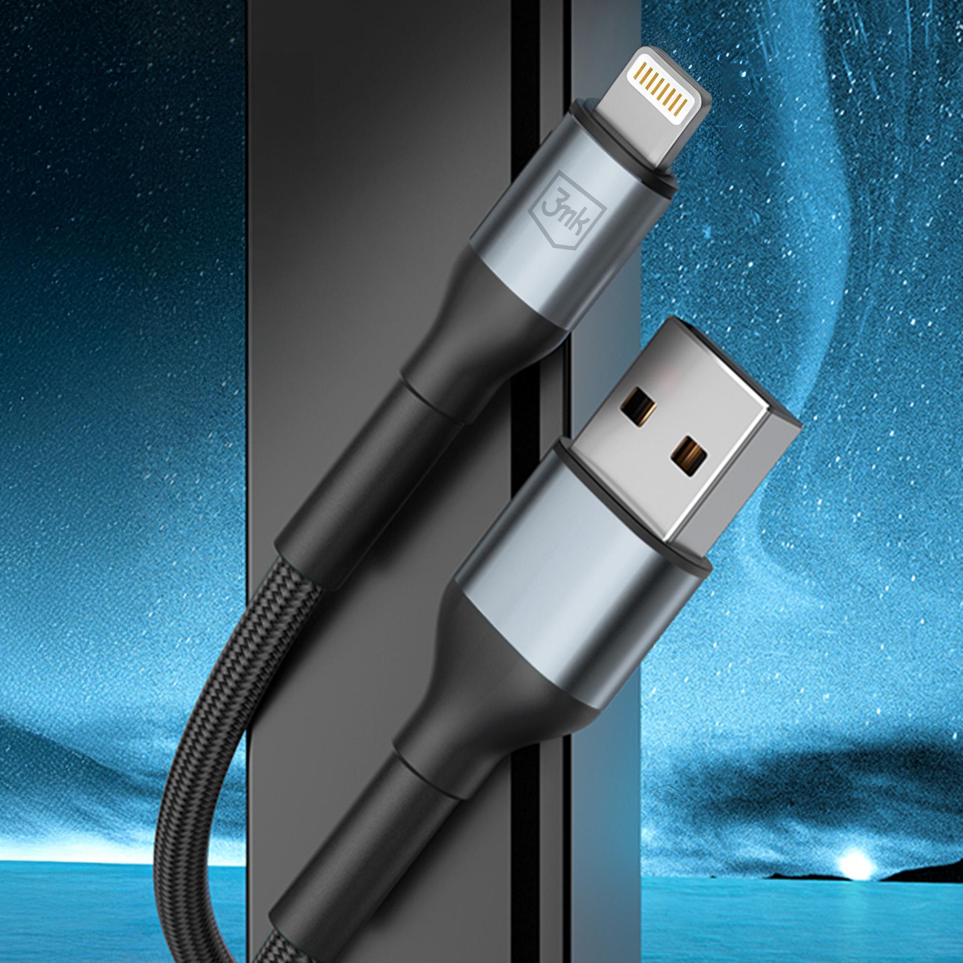 3mk Hyper Cable N-SERIES USB-A / Lightning 2m QC 3.0 5V/2.4A 12W - juodas