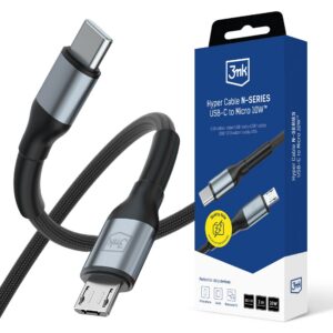 3mk Hyper Cable N-SERIES USB-C / MicroUSB 3m QC 3.0 5V/2A 10W - juodas