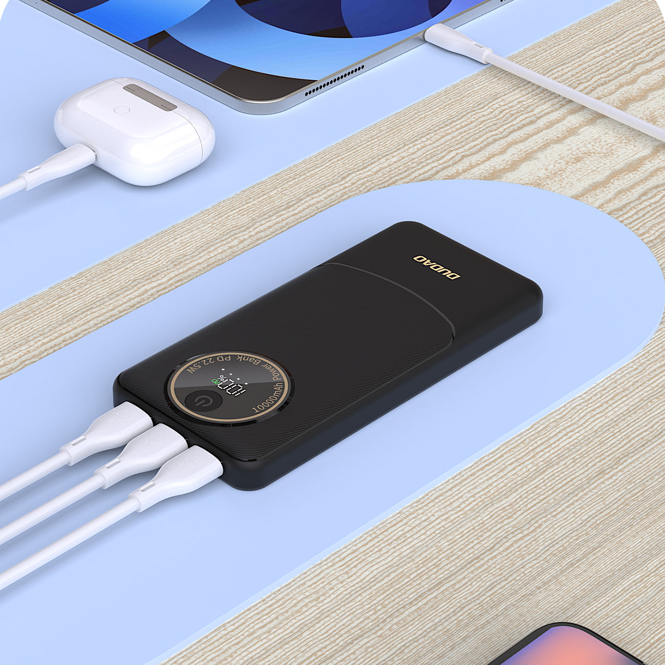 Powerbank Dudao K12 10000mAh PD22.5W USB-A, USB-C – Baltas