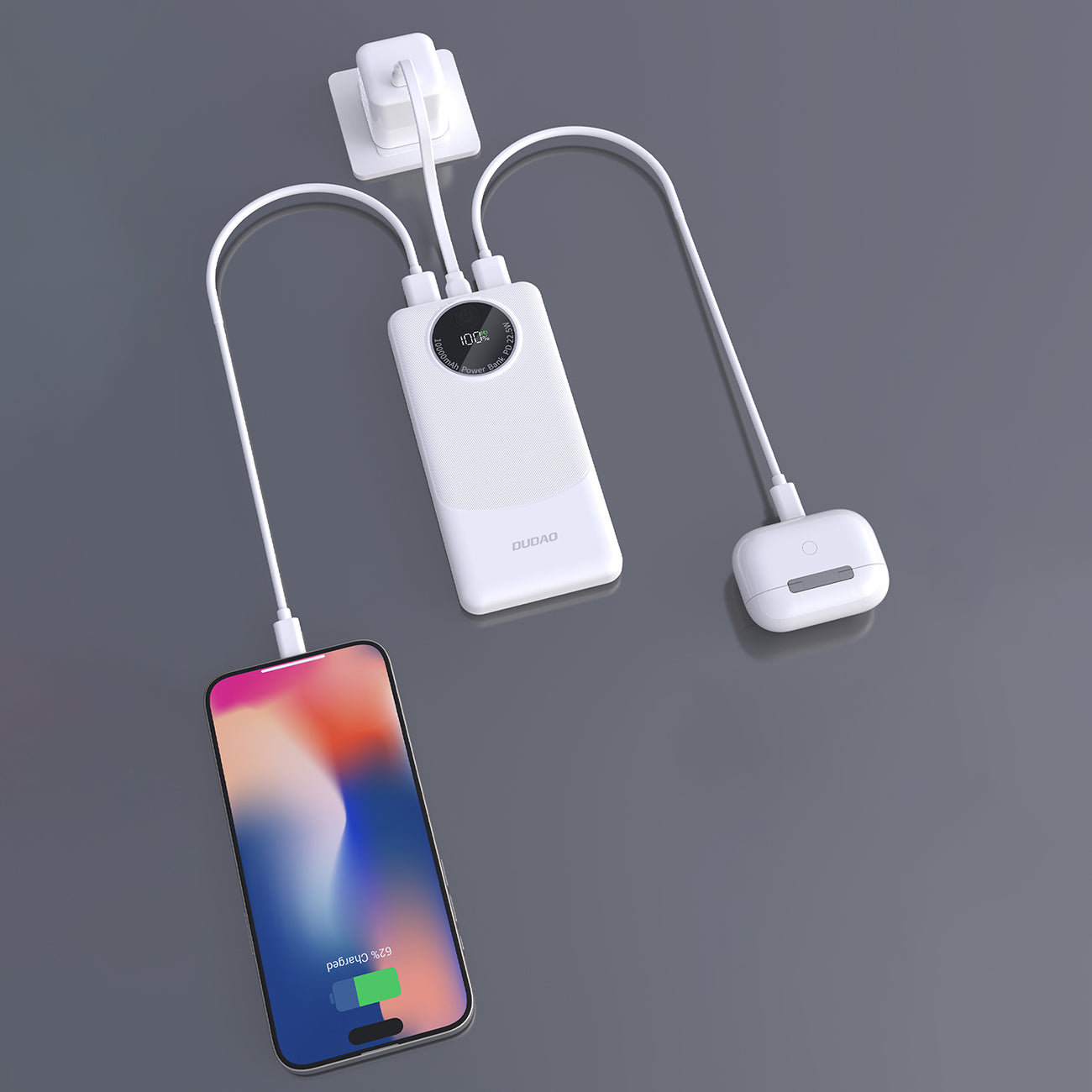 Powerbank Dudao K12 10000mAh PD22.5W USB-A, USB-C – Baltas