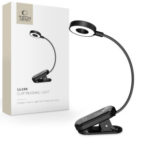 Tech-Protect LL100 belaidė lempa su spaustuku + USB-A / USB-C laidas 30 cm - juoda