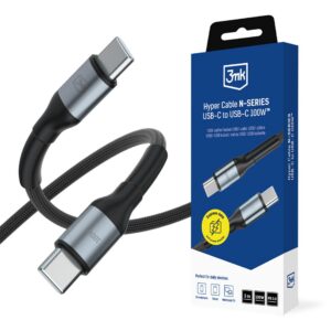 3mk Hyper Cable N-SERIES USB-C / USB-C 3m PD 3.0 QC 3.0 20V / 5A 100W - juodas