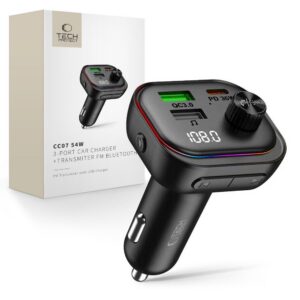 Tech-Protect CC07 automobilinis įkroviklis 3 prievadai PD 54W + FM Bluetooth siųstuvas - juodas