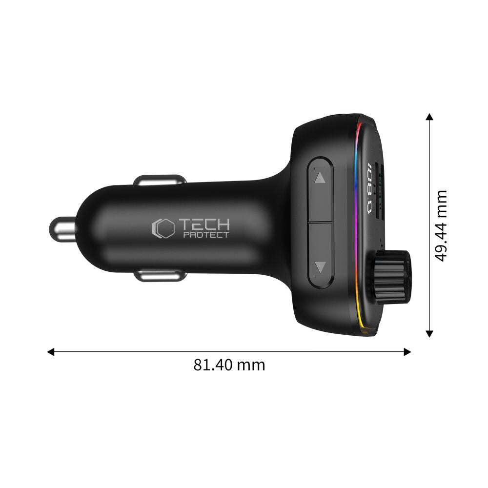 Tech-Protect CC07 automobilinis įkroviklis 3 prievadai PD 54W + FM Bluetooth siųstuvas - juodas